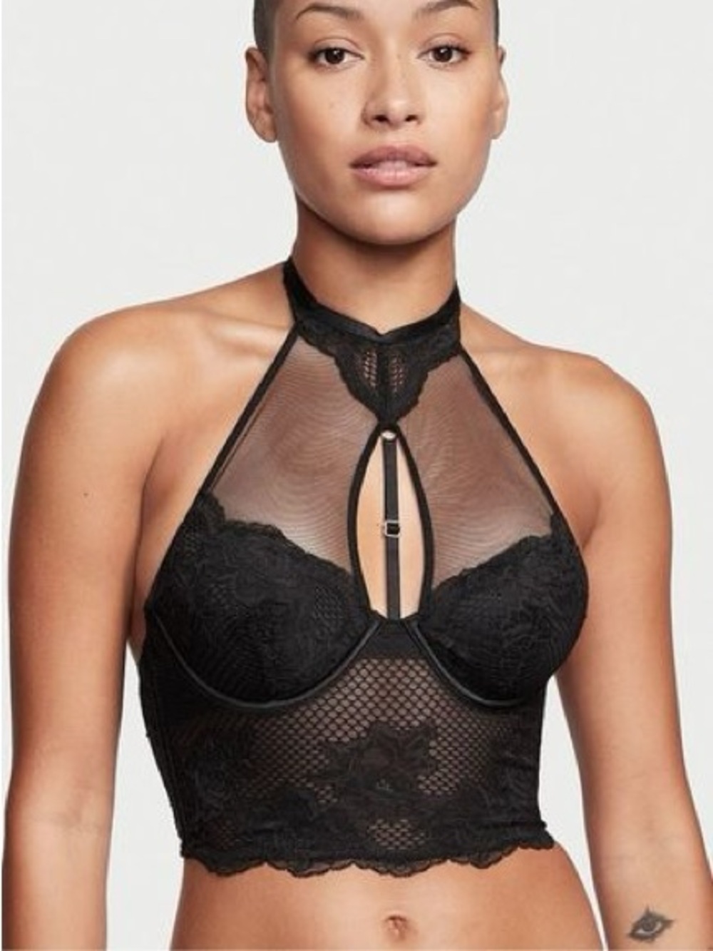 NEW Victoria’s Secret Very Sexy Black Lace High Neck Corset Top Bra Small